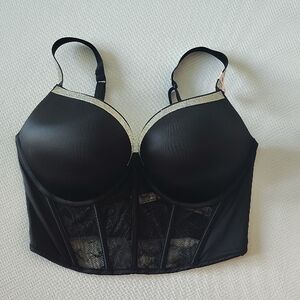 Victoria's Secret Black Rhinestone & Lace Bustier NWT 36D